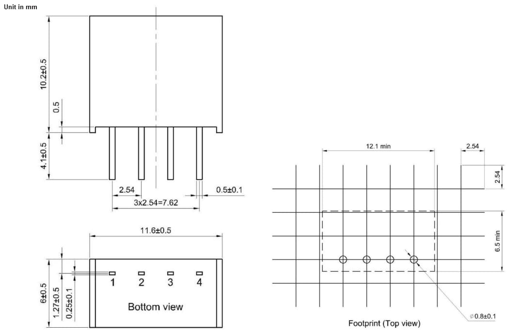 Mechanical Drawing - CUI Inc DQS1-S/DRS1-S DC-DC Converters